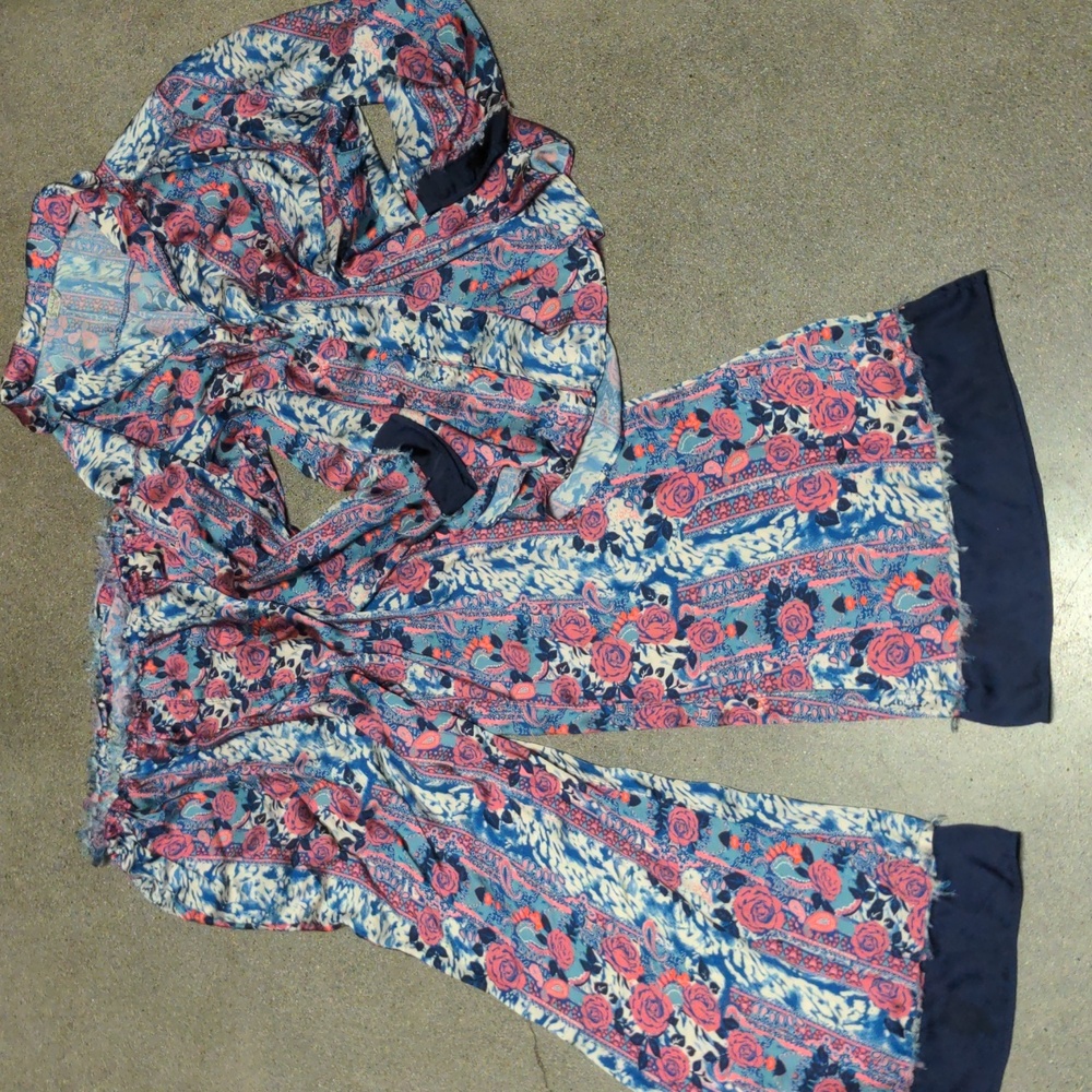 Free People Dreamy Days boho pajama set royal combo sz Lrg EUC
